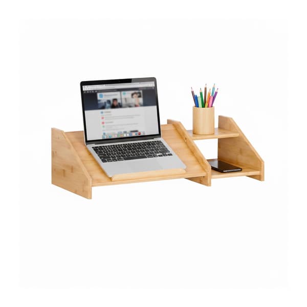 Bambu laptopstativ med sidohyllor för skrivbord