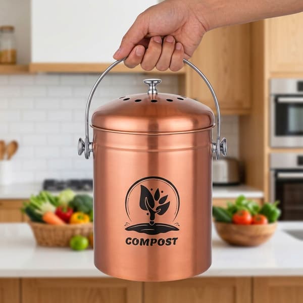 5L kompostbeholder i kobber og rustfrit stål med lugtfilter