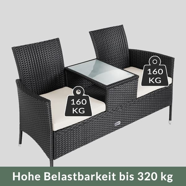 Polyrotting Jack & Jill-bänk med bord – svart/kräm