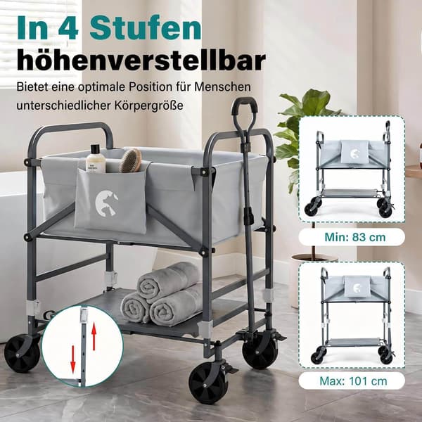 Sammenklappelig hundebadevogn med justerbar højde og hjul