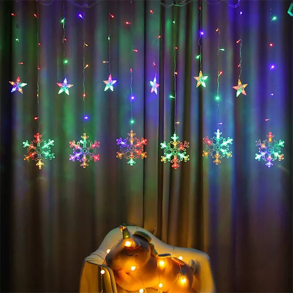 Valot lumihiutaleet tähdet Jouluvalot verho 138LED