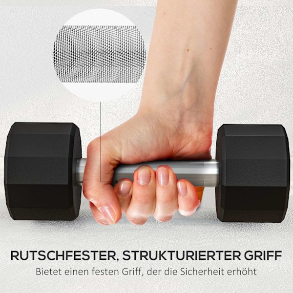 Hantelset 10 kg, metallhantlarset, set med 2 halkfria hantlar, för styrketräning och kondition, svart