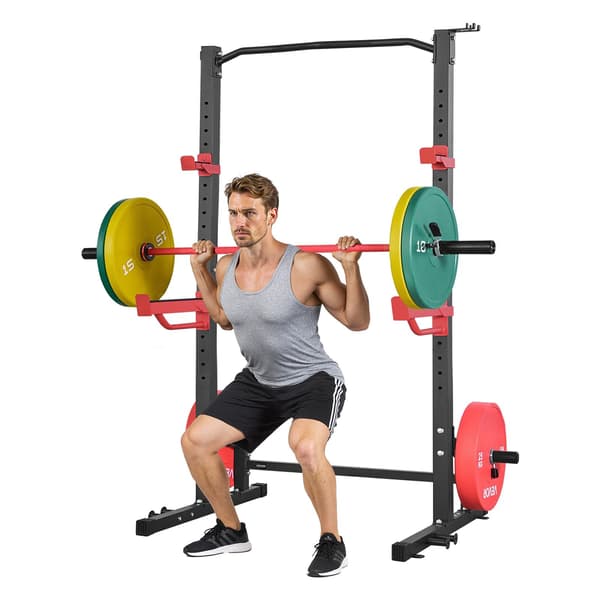Power Cage Squat Rack med pull-up bar, 1000 lb; justerbare J-kroge