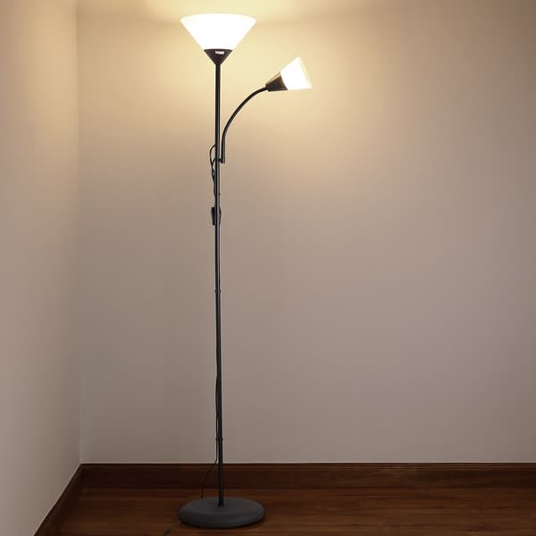 Gulvlampe sort 175x28cm med justerbar læsearm