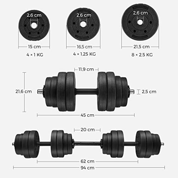 Säädettävä 30 kg käsipaino- ja tankopainosarja