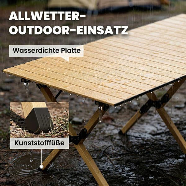Hopfällbart campingbord i aluminium, 117x60 cm, ihopfällbart trälook