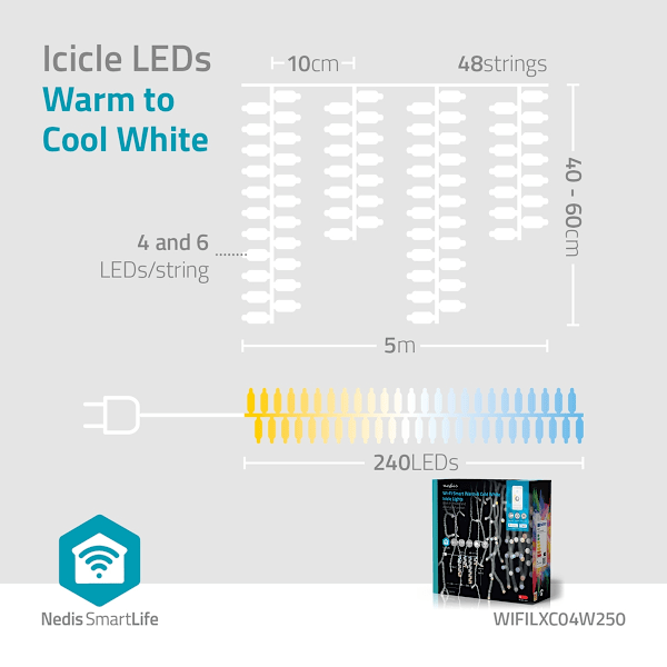 SmartLife Jouluvalot | Jääpuikko | Wi-Fi | Lämpimästä kylmään valkoiseen | 240 LED's | 5.00 m | Android™ / IOS