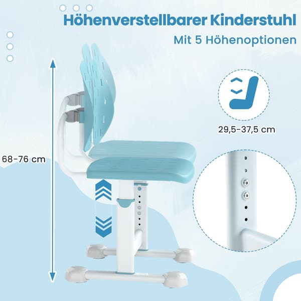 Justerbar børnekontorstol med dobbelt ryglæn, blå