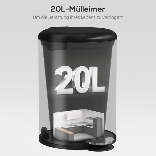 20L Pedal Affaldsbeholder, Soft-Close Låg, Sort Metal