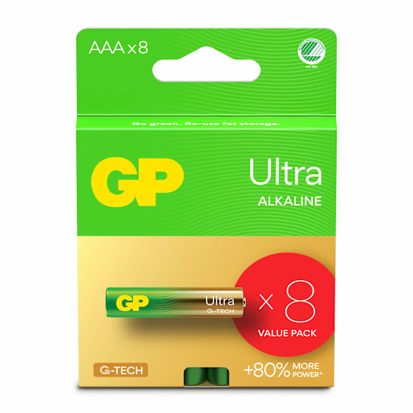 GP Ultra -alkaliparisto AAA LR03 8 kpl