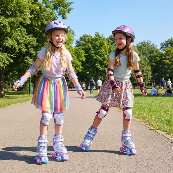 Børnerulleskøjter, justerbare, lysende hjul, 7-9 år, blå