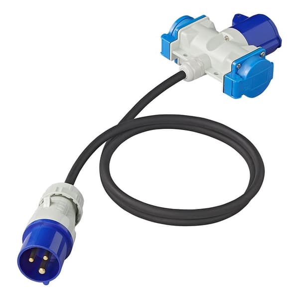 Adapterkabel 150cm 3x2,5mm² fra CEE-stik til 2xSchuko + 1xCEE-stik