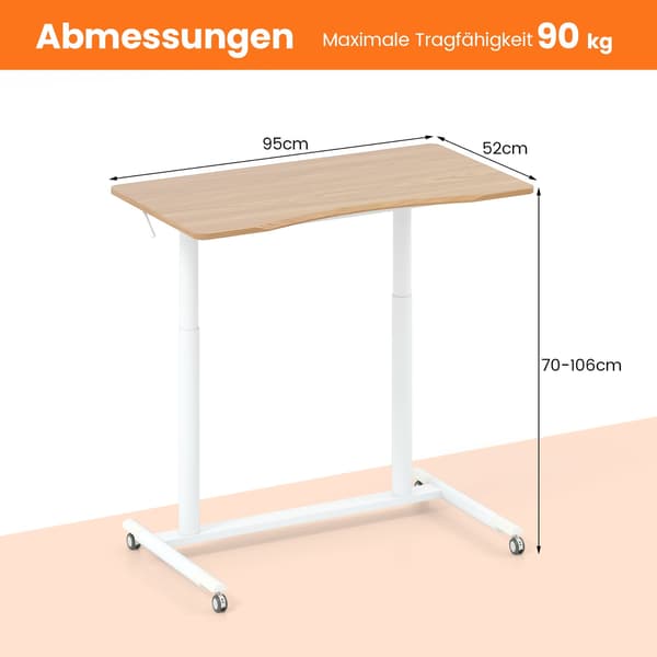 Justerbart hæve-sænkebord, C-formet, 70-106 cm, mobilt
