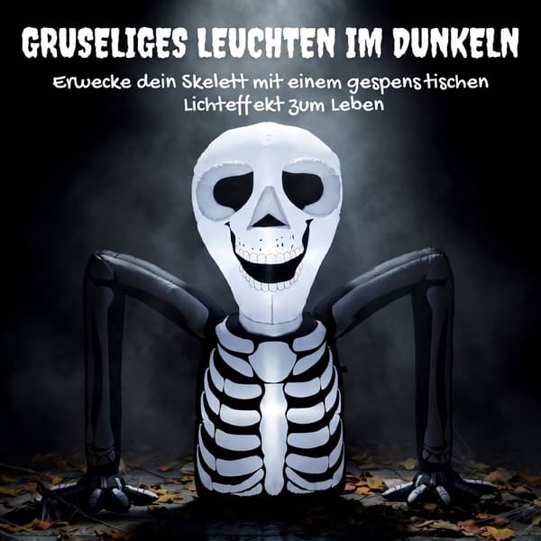 Uppblåsbart Halloween-skelett med LED-ljus, 210T polyester