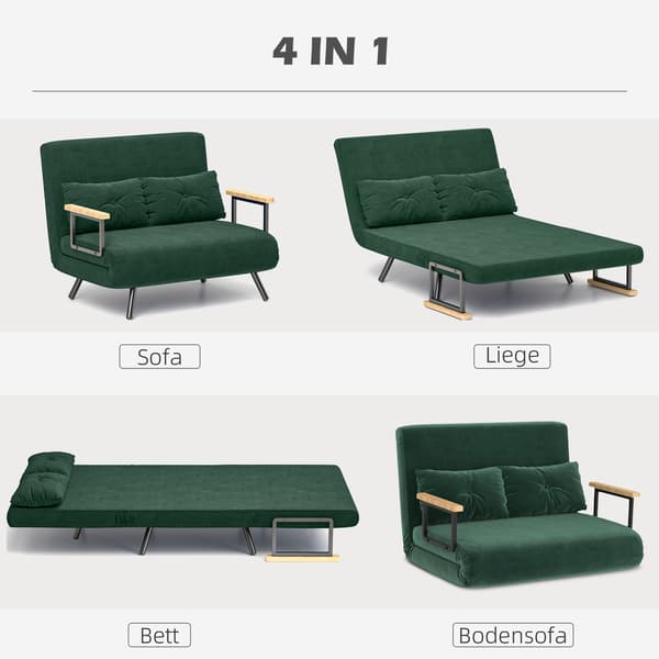 Bäddsoffa med justerbart ryggstöd, grönt tyg