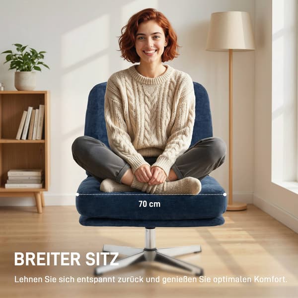 Chenille fåtölj, 360 graders vridbar, 70 cm sittbredd