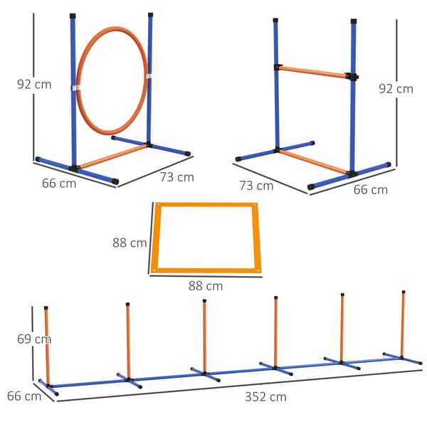 Dog Agility Set, set om 4 hundträning med höj- och sänkbara agility häckar, flätade stavar, breakbox, hoppring, häckset