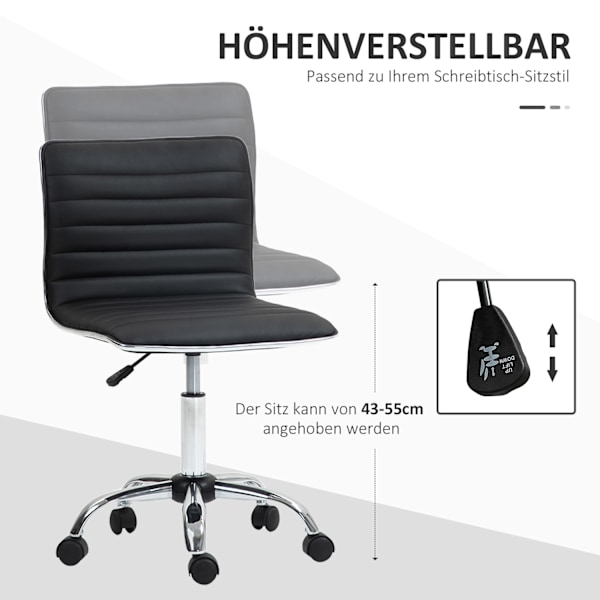 Kontorstol med ryglæn, højdejusterbar drejestol med hjul, skrivebordsstol kan holde op til 120 kg, til studie, kontor, sort