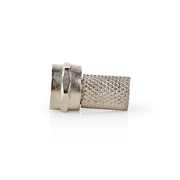 F-liitin | Suora | Uros | Niklattu | 75 Ohm | Kierrettävä | Kaapelin läpitulomitta: 7.5 mm | Sinkkiseos | Hopea | 25 kpl | Muovipussi