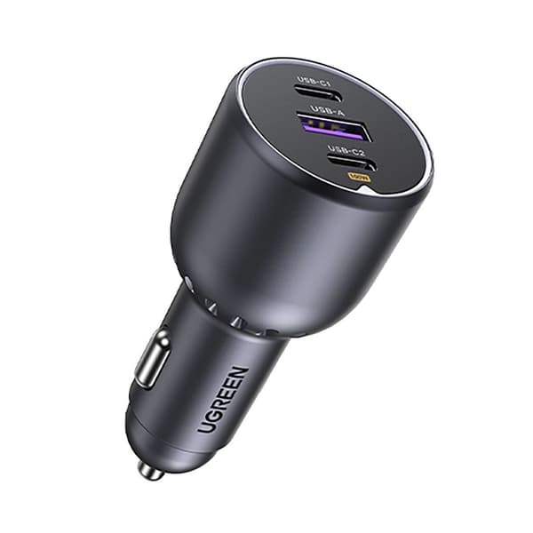 Ugreen Autolaturi 130W, 2x USB-C / 1x USB-A - Harmaa