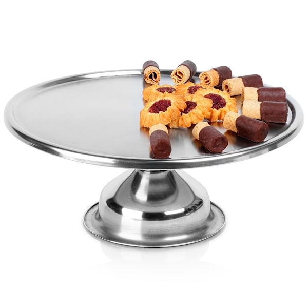 Elegant serveringsfat på fot i rostfritt stål för kakor & snacks