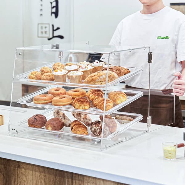 Bakverksdisplay, 3-våningars akryl, bakdörr 52,6 cm