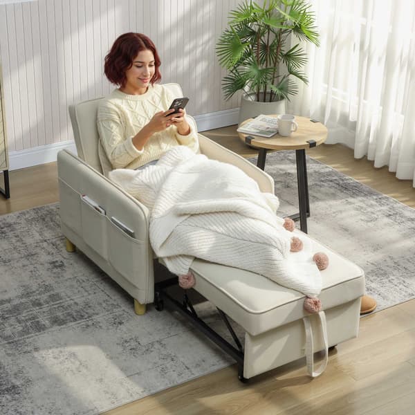 Konvertibel sovfåtölj, skumstoppning, beige tyg