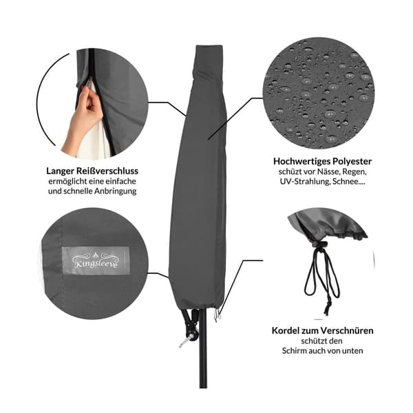 Overtræk til fritstående parasol, 3 m, lynlåslukning, slidstærk polyester