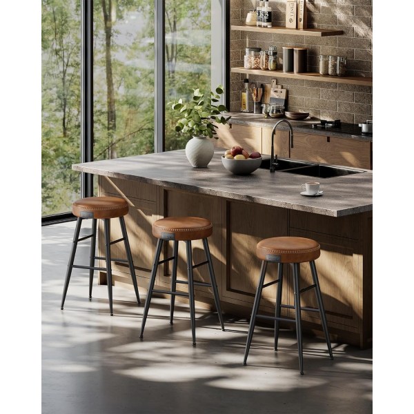 Eleganta barstolar i konstläder - Set med 2, Caramel Brown