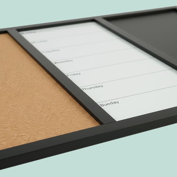 3-i-1-notattavle med tilbehør – whiteboard, kork, kalender