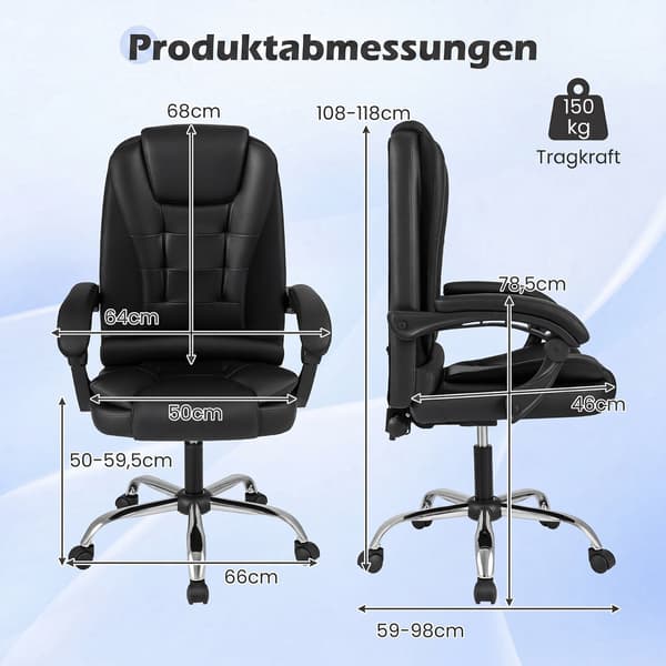 Executive-stol med høj ryg, sort læder, justerbar lænelæn