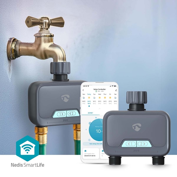 SmartLife Vandkontrol | Bluetooth® | Batteridrevet | IP54 | Maksimalt vandtryk: 8 Bar | Android™/IOS