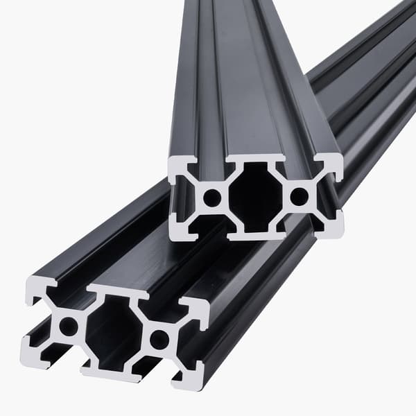 2040 T-spårs aluminiumprofil, 1500 mm, 5-pack, svart