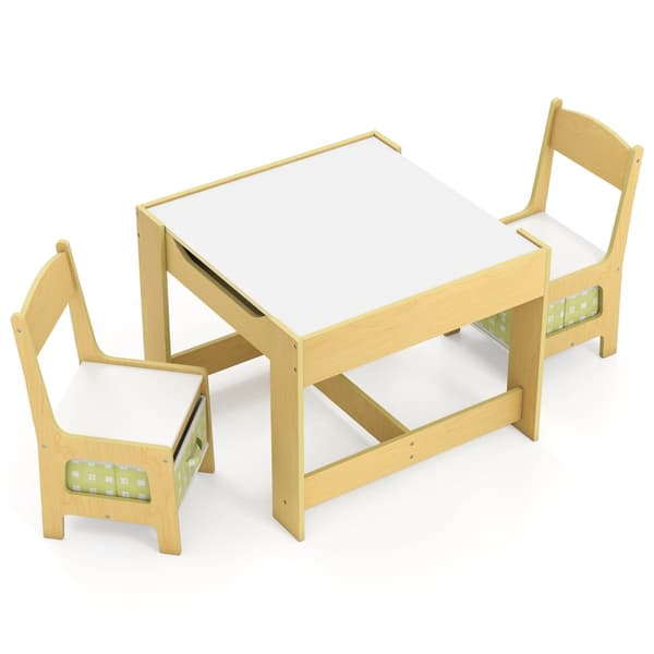 Børneaktivitetsbordsæt med stole, grøn, MDF
