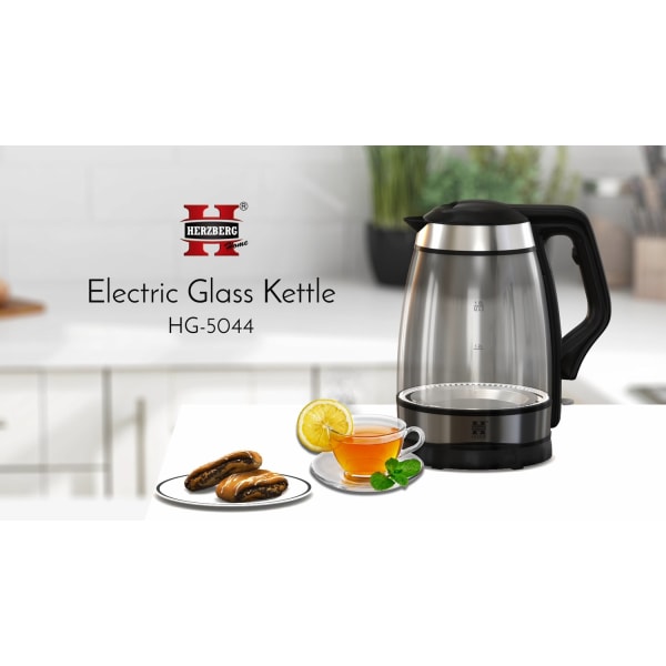 Herzberg HG-5044: 1,8 l elektrisk vattenkokare i glas med LED-lj