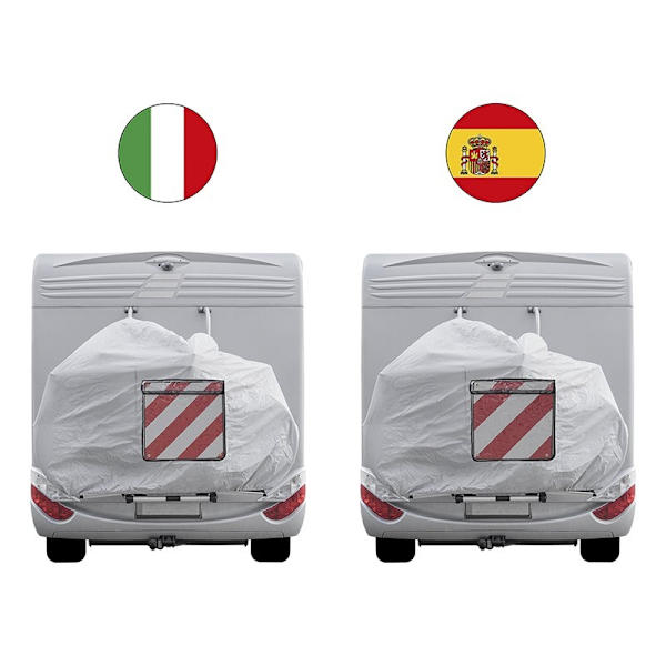 Bakre varningsskylt aluminium 50x50cm för Italien/Spanien 2 i 1