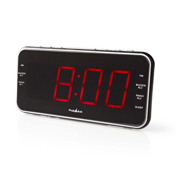 Digital klockradio | LED Display | 1x 3.5 mm Audio Input | Tidsprojektion | AM / FM | Snooze-funktion | Sov timer | Antal alarm: 2 | Svart