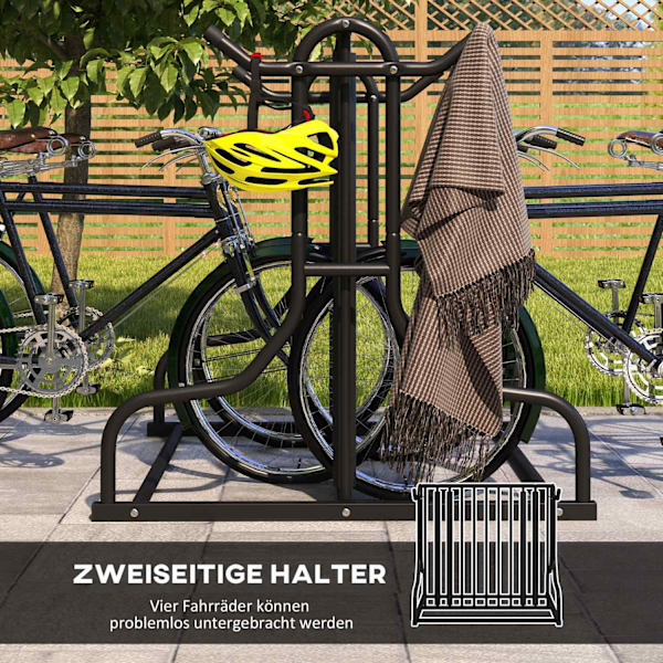 Cykelstativ, Multistander, Vejrbestandig, Til Op Til 4 Cykler, På Begge Sider, Stål, Sort, 90X80X80Cm