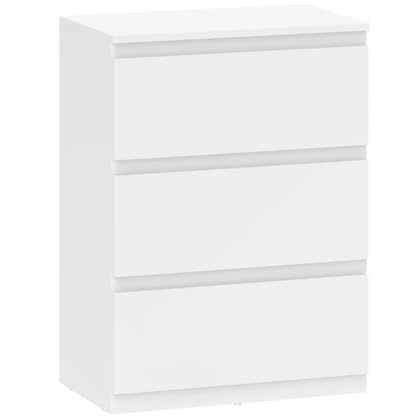 Moderne kommode med 3 skuffer, hvid, 55 x 34 x 75 cm