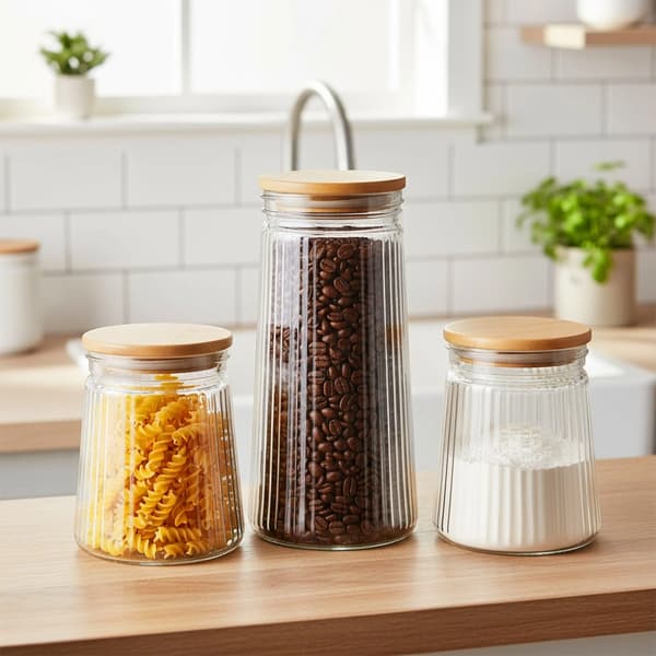 Glasbehållare för matförvaring med bambulock, 700 ml