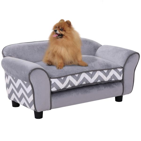 Hundesofa Pet Sofa Med Pude, Hævede Fødder, Vaskbar, Velvet, Grå, 73,5X41X33Cm
