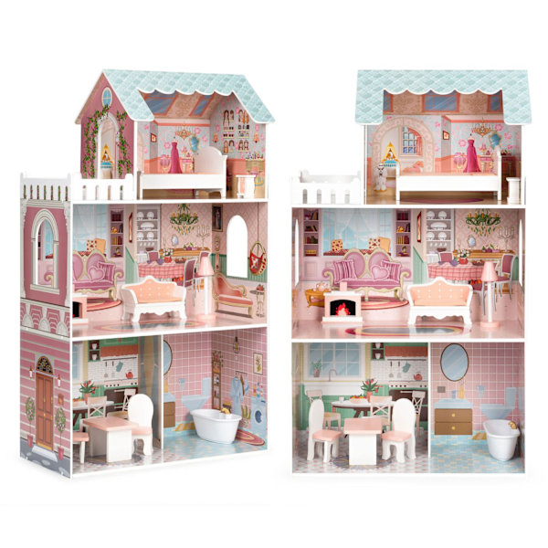 Stort Barbie dockhus med en uppsättning möbler ECOTOYS