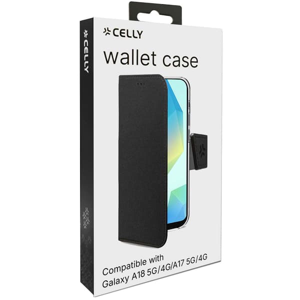 Celly Wally Pung-etui til Samsung Galaxy A18 og A17, Sort, PU-læder