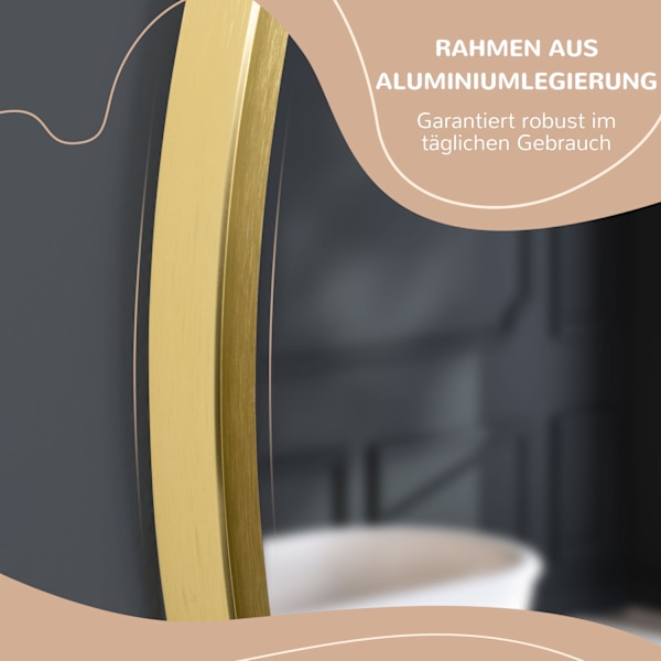 Badeværelsesspejl Med Led Rundt Vægspejl Ø50 Cm, Memory Funktion, Ip44, Til Stue & Soveværelse, Guld, Aluminium