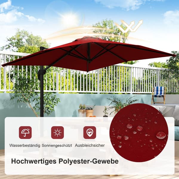 Rektangulær terrasseparasol 250x250 cm med håndsving, rød