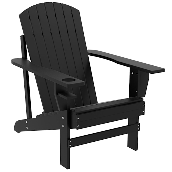 Adirondack trädgårdsstol med mugghållare, massivt trä, svart, 72,5 x 97 x 93 cm, perfekt för trädgård och balkong