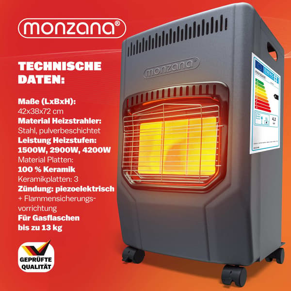 Gas terrassevarmer, 4200W, 3 varmeindstillinger, sort