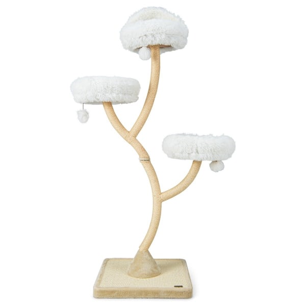 178 cm kattetræ med sisal kradsestolper & 3 varme liggeflader & plyskugler beige