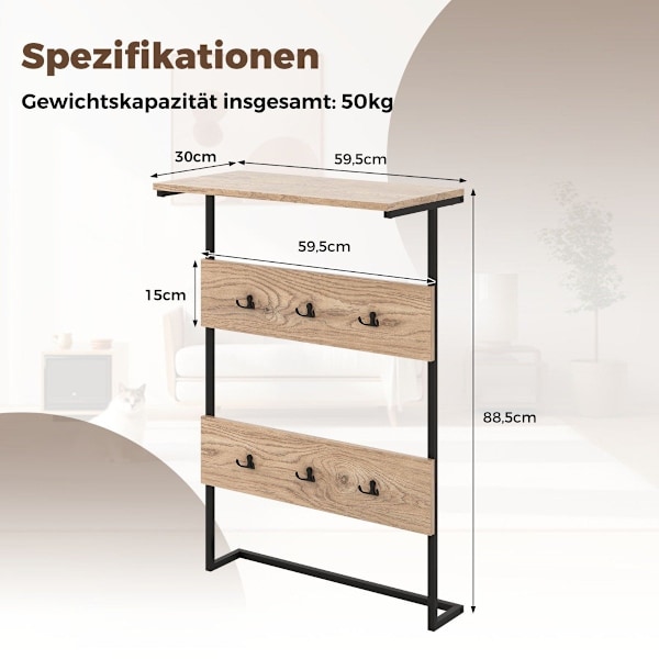 Væg knagerække med hylde & 6 kroge væghylde industriel knagerække bøjlestang