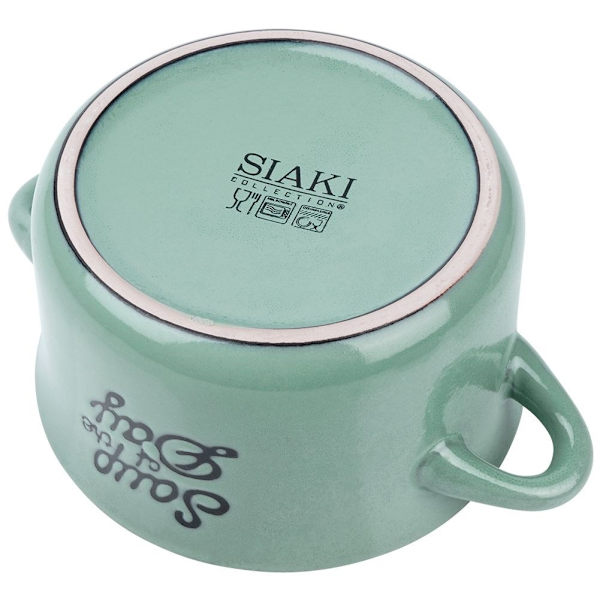 Grøn keramisk skål med hank til suppe, korn og snacks